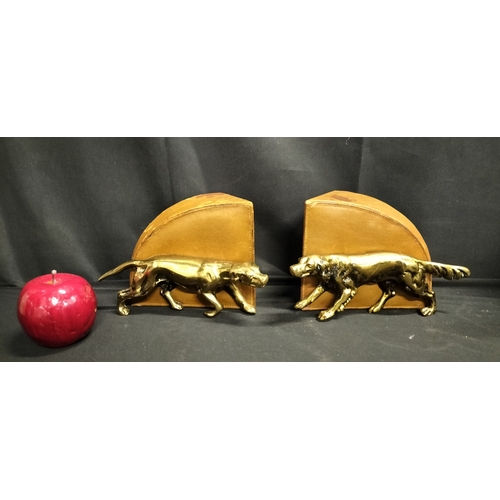 229 - Pair of Brass dog and leatherette book ends.