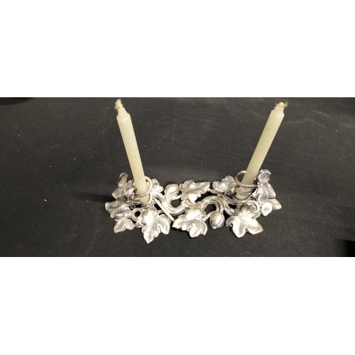 230 - Vintage silver plated candle holder with leaf decoration and box of 14 price's candles