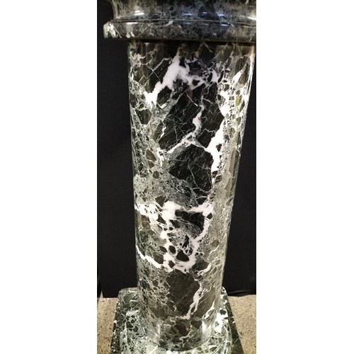 126 - Black and white Marble column. Round middle, Square top & bottom including bowl. H 120