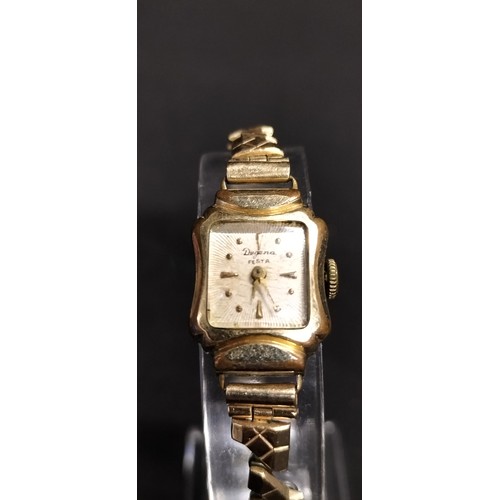 13 - Vintage Dugena festa Gold plated ladies dress watch with stretch strap