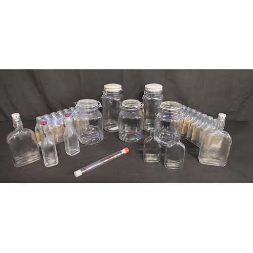 253 - Various bottles, storage jars, and a alcohol hydrometer