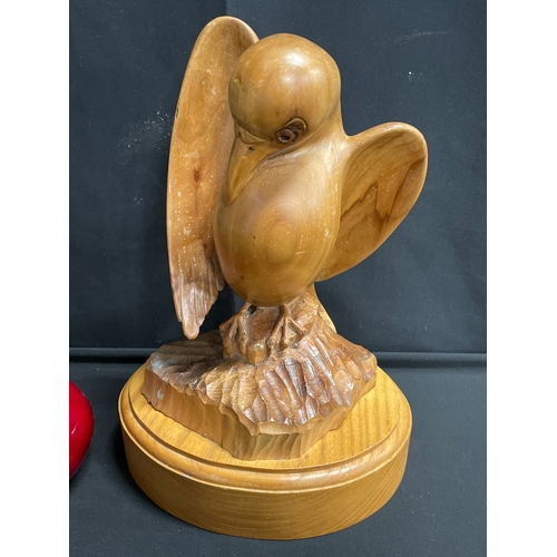 40 - Pine carving of a bird statue