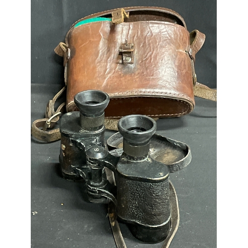 58 - Pair of Vintage Brass & Leather Bound Binoculars