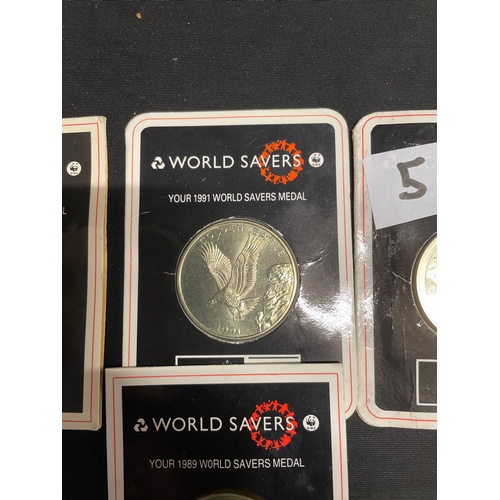 18 - 5 world saver coins 1989 Jaguar, 1990 Elephant, 1991 Golden eagle, 1992 Black Rhino