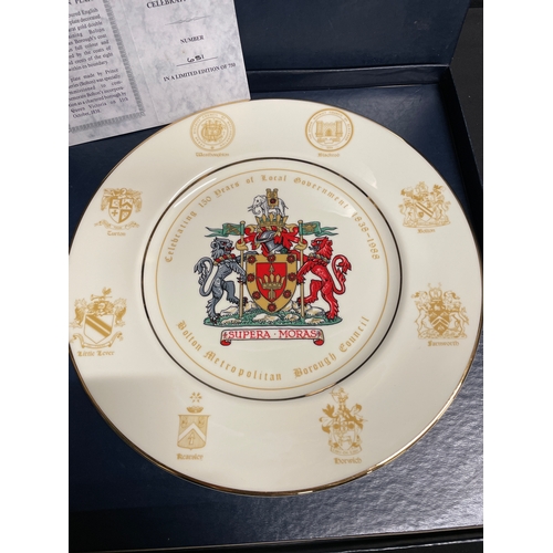 85 - 150th celebration plate no 651 of 750 celebrating 150 yrs of local government 1838 -1988 Bolton metr... 