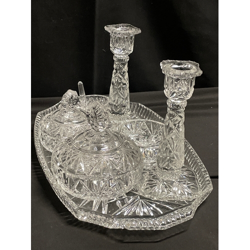 104 - 6pc Cut glass vanity set