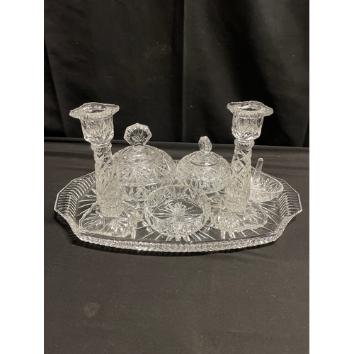 104 - 6pc Cut glass vanity set