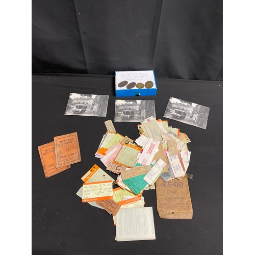 114 - Selection of Vintage railway Tokens, Tickets & vintage Bus Tickets and Books