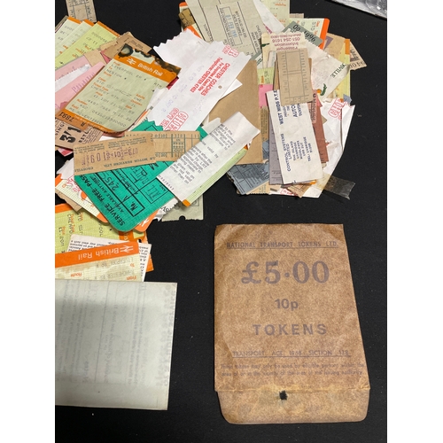 114 - Selection of Vintage railway Tokens, Tickets & vintage Bus Tickets and Books