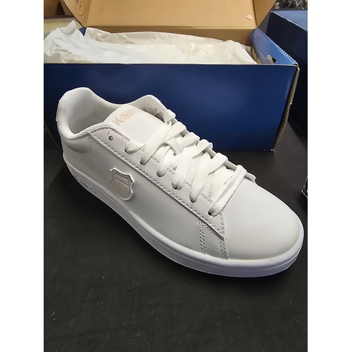 143 - Boxed pair of K- Swiss trainers size UK 4.5. White/ pearl