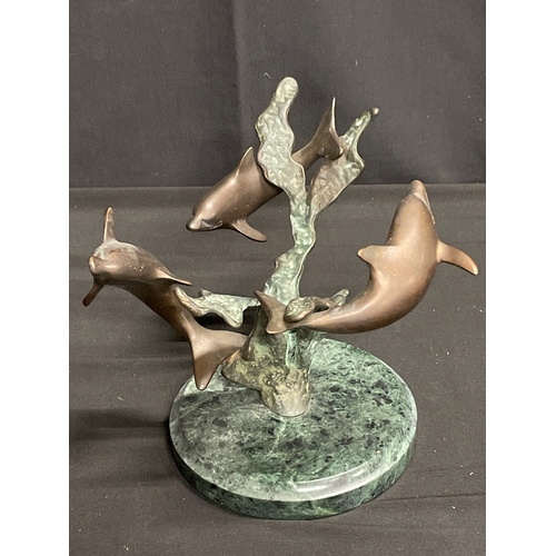 149 - Bronze ornament featuring Dolphin’s on a marble base