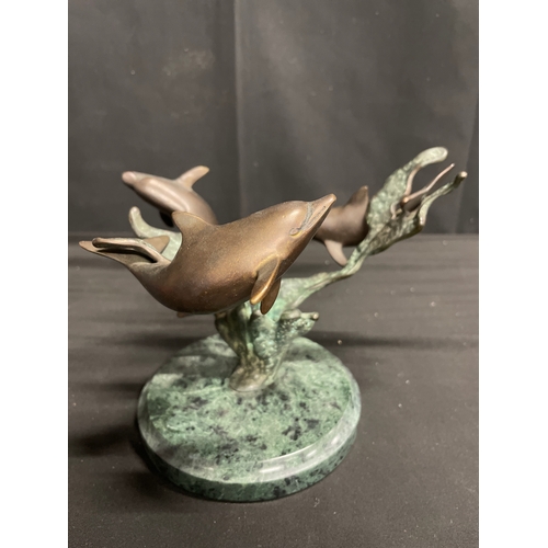 149 - Bronze ornament featuring Dolphin’s on a marble base