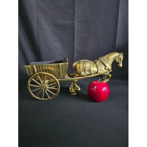 151 - A very Heavy brass horse and cart