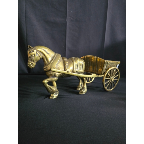 151 - A very Heavy brass horse and cart