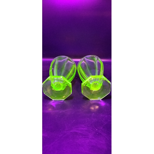 167 - Two art deco uranium glass glasses. Measures approx 12 x 9 cm