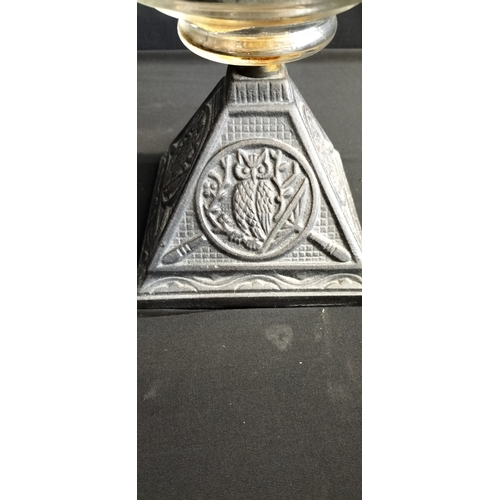 183 - Old oil lamp measures approx 54.5 x 15 cm