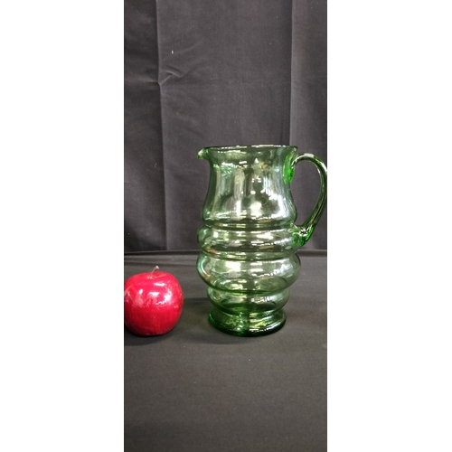 186 - Vintage green glass pitcher jug