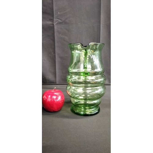 186 - Vintage green glass pitcher jug