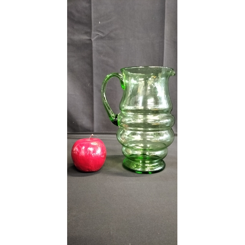 186 - Vintage green glass pitcher jug