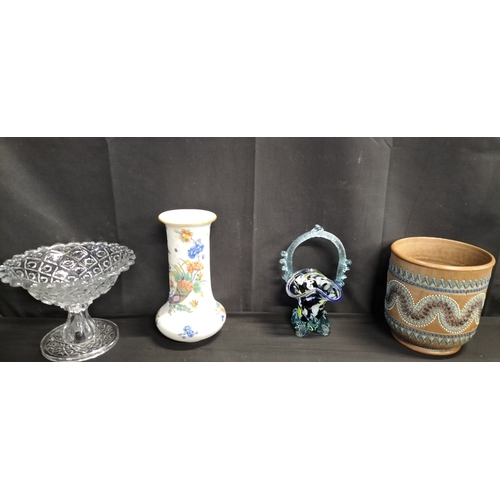 200 - Mixed lot including a 1800's Diamond Thumbprint stand bowl, early Staffordshire pottery studio glass... 