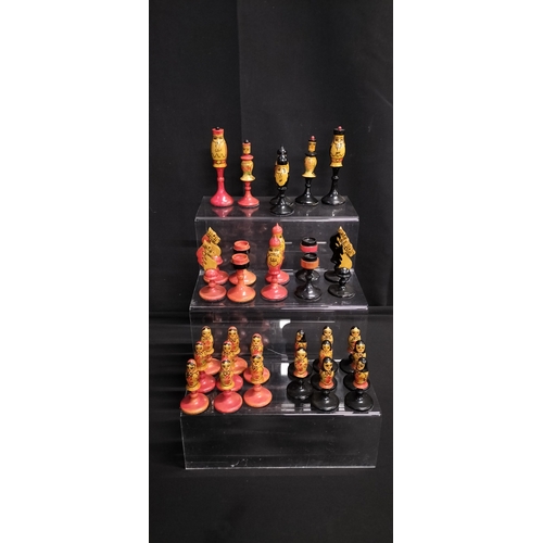 56 - 32 wooden Russian style chess pieces (no board )