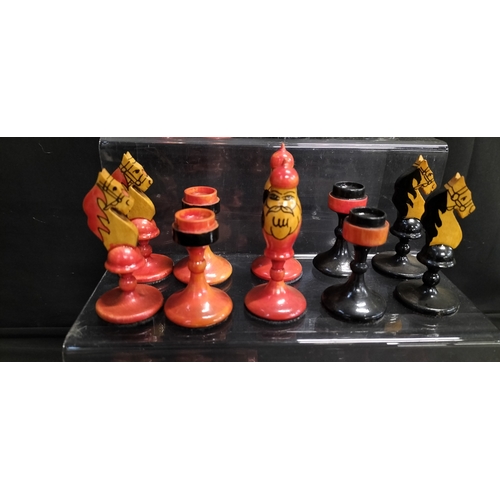 56 - 32 wooden Russian style chess pieces (no board )