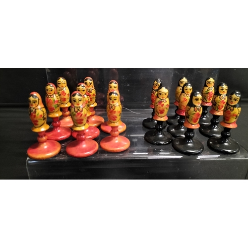 56 - 32 wooden Russian style chess pieces (no board )