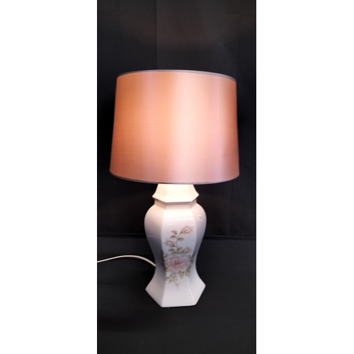 59 - Cram floral table lamp with gold shade total height approx 50.5 cm. Tested for power