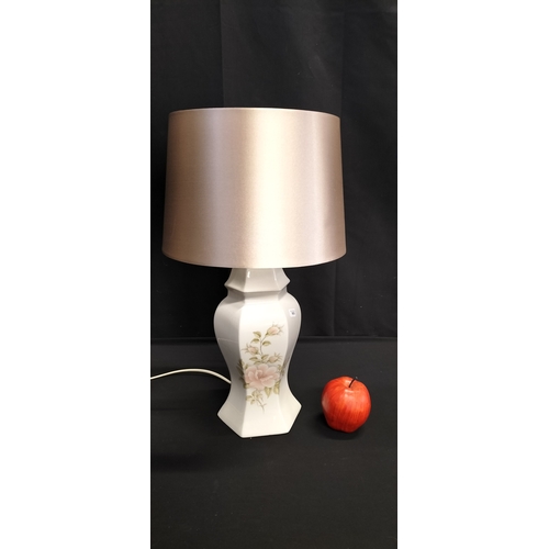 59 - Cram floral table lamp with gold shade total height approx 50.5 cm. Tested for power