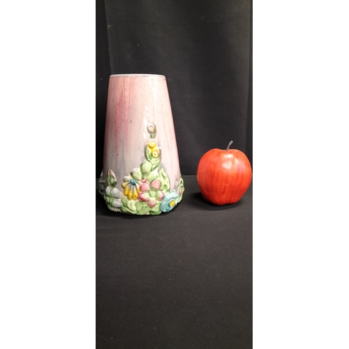 66 - Clarice Cliff art deco vase, My Garden pattern in pink /Multi colour. Measures approx H 20 x W 14 cm