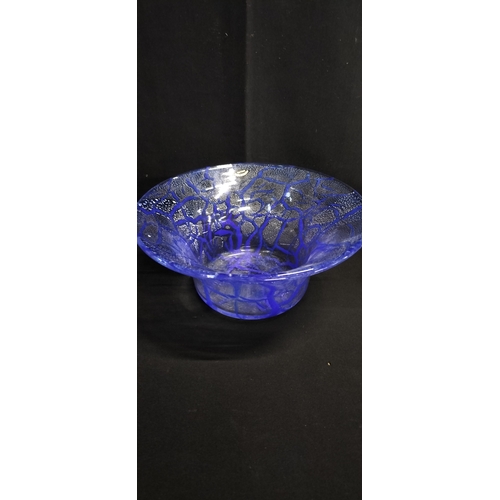 67 - Malta Phoenician glass with blue and white colouring. Signature to the base. Measures approx H 9 x W... 