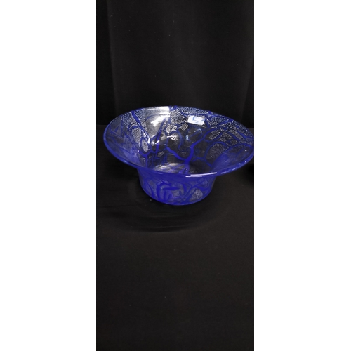 67 - Malta Phoenician glass with blue and white colouring. Signature to the base. Measures approx H 9 x W... 