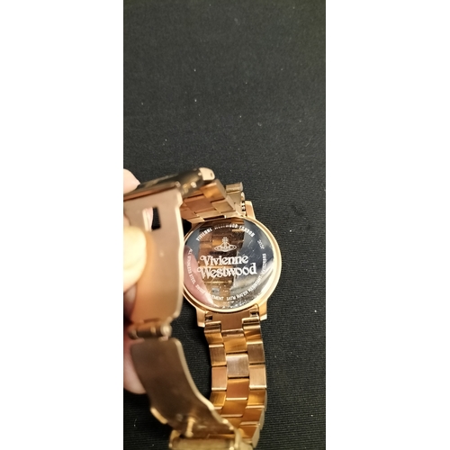 74 - Boxed Vivienne Westwood ladies Bloomsbury analogue watch in gold tone with Vivienne Westwood London ... 