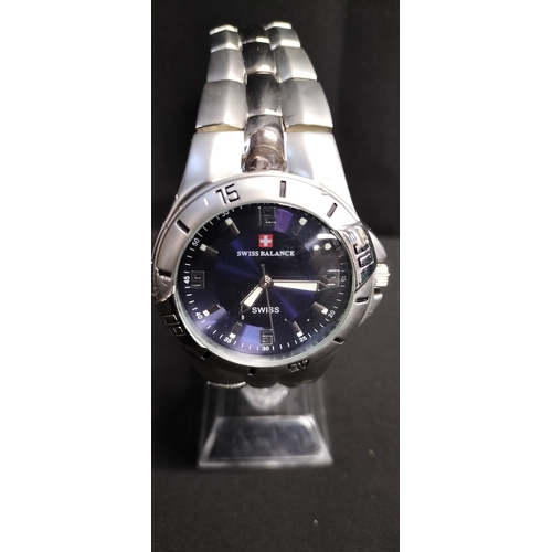 77 - Mens Swiss Balance analogue watch with blue face and stainless steel strap