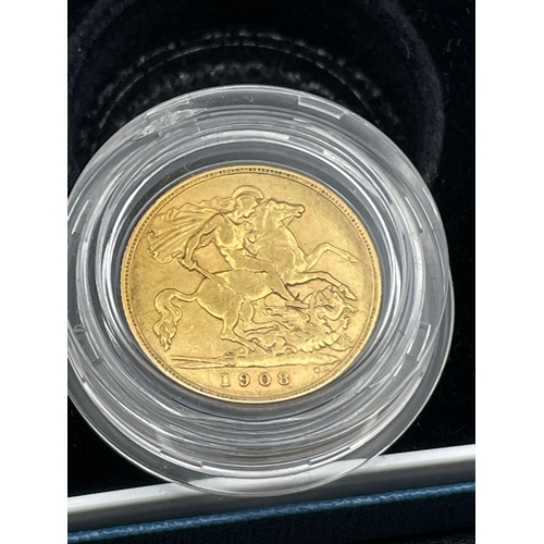 9 - 1908 22Ct Gold George 6th Half sovereign In Presentation Case