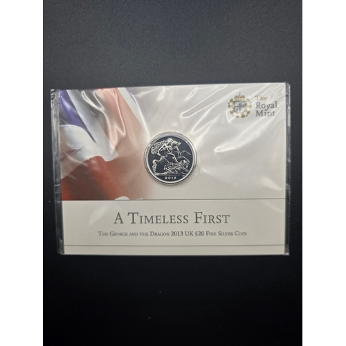 22 - A Timeless First  - The George and the Dragon 2013 UK £20 Fine silver coin.
Still sealed in original... 