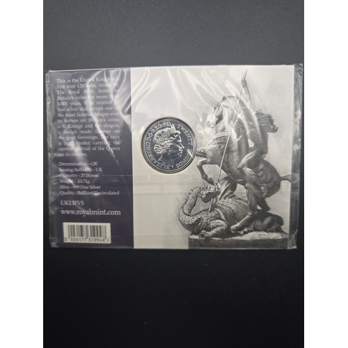 22 - A Timeless First  - The George and the Dragon 2103 UK £20 Fine silver coin.
Still sealed in original... 