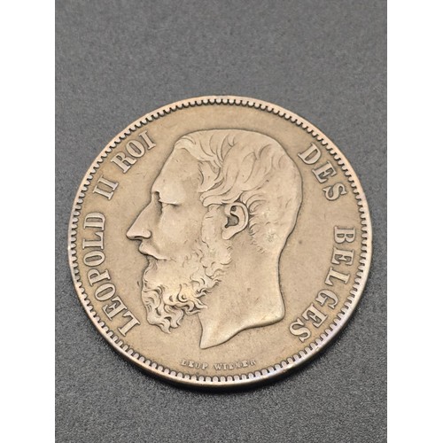 28 - Leopold II ROI Des Belges 1869 L'Union Eait La Froge Five shilling.
Diameter 37mm
Weight approximate... 