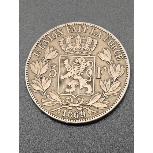 28 - Leopold II ROI Des Belges 1869 L'Union Eait La Froge Five shilling.
Diameter 37mm
Weight approximate... 