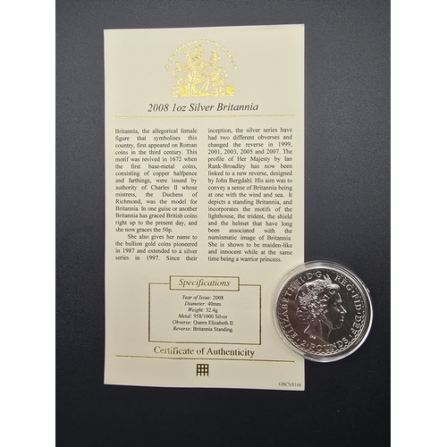 29 - Limited edition Queen Elizabeth II - 1oz fine silver 2008 Silver Britannia.  With paperwork.
40mm di... 