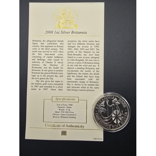 29 - Limited edition Queen Elizabeth II - 1oz fine silver 2008 Silver Britannia.  With paperwork.
40mm di... 