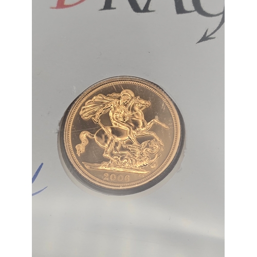 33 - St George and the Dragon 2006 no.0355 22ct full Sovereign Gold coin.
Brand new in presentation pack.... 