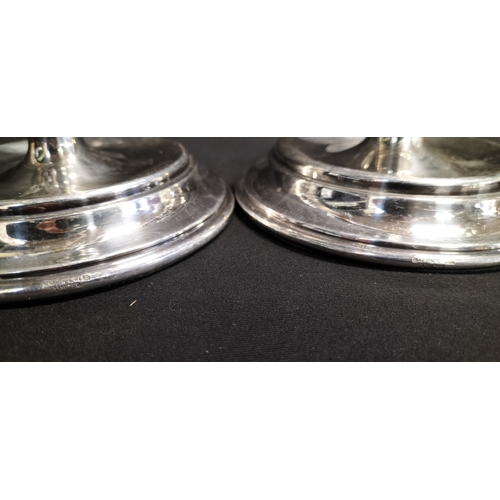 98 - Pair of Mappin and Webb White metal weighted candle holders. Measures approx  11.5 x 11 cm. Weight a... 