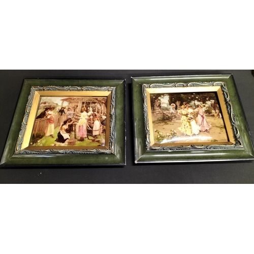 117 - Two W. Menzler green ornate framed bow glass prints. Measures approx H 33.5 x W 38 x D 3 cm