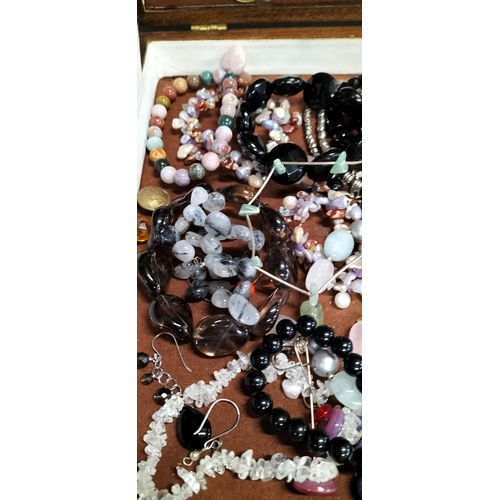 209 - Box containing various Semi precious bracelets including tigers eye, coloured pearls, agate,