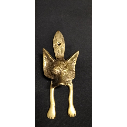 239 - Selection of brass items including, chopsticks, elephant bell and a fox door knocker