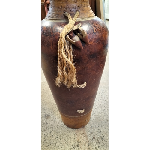 298 - Large Grecian style vase with rope detail. Measures approx 74 x 31.5 cm