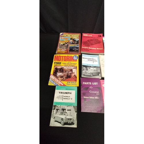 299 - Collection of vintage books on various cars and two businesses card wallets