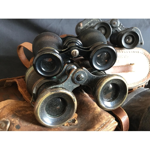 104 - 3 PAIRS OF VINTAGE WW2 MILITARY BINOCULARS WITH CASES