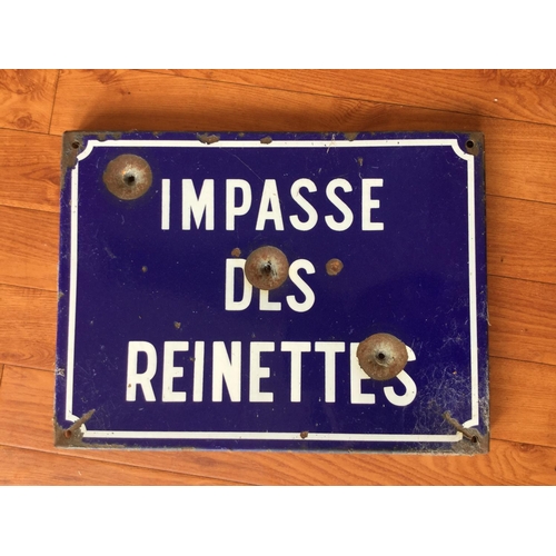 106 - ORIGINAL WW2 SHOT UP BULLET HOLED FRENCH NORMANDY ENAMEL STREET SIGN